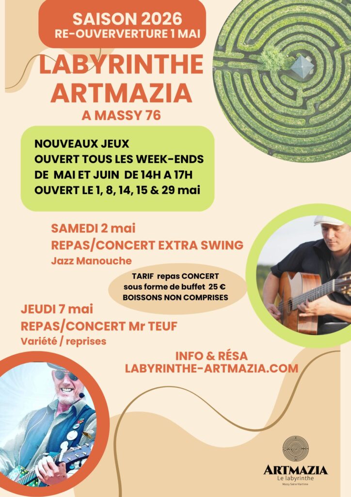 affiche des événements à venir au labyrinthe Artmazia